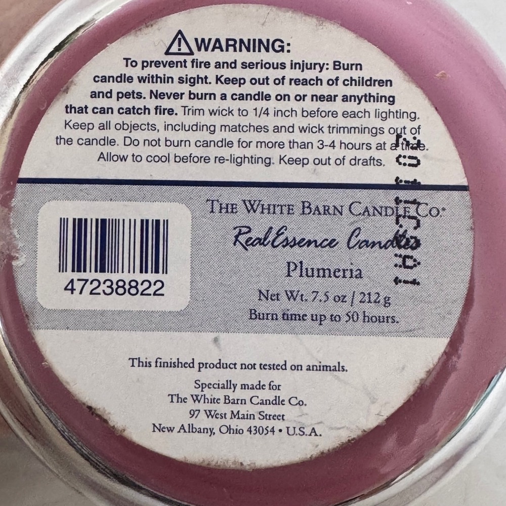 NEW Vintage White Barn Candle Co Plumeria‎ Real Essence 7.5 oz w/ Glass Lid BBW - Picture 6 of 6
